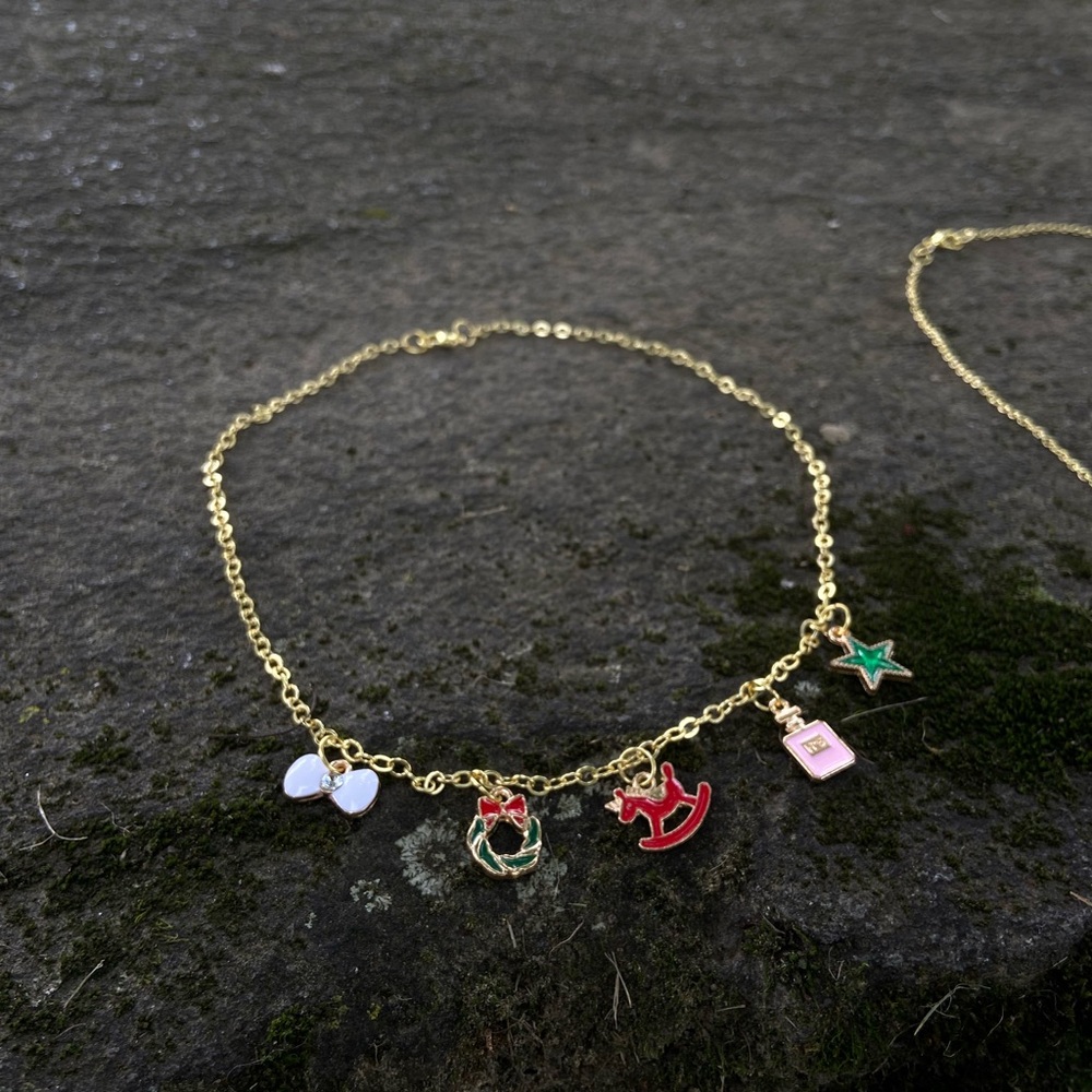 Gold Christmas Charm Necklace - Handmade